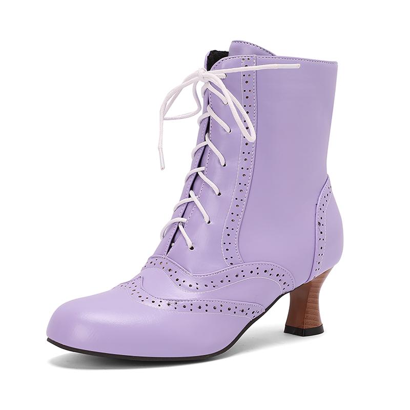 Women Boots Victorian Retro Ankle Boots Kitten Heels Shoes 2024 Autmn Winter Burnishing Holes Lace Up Cosplay Footwear