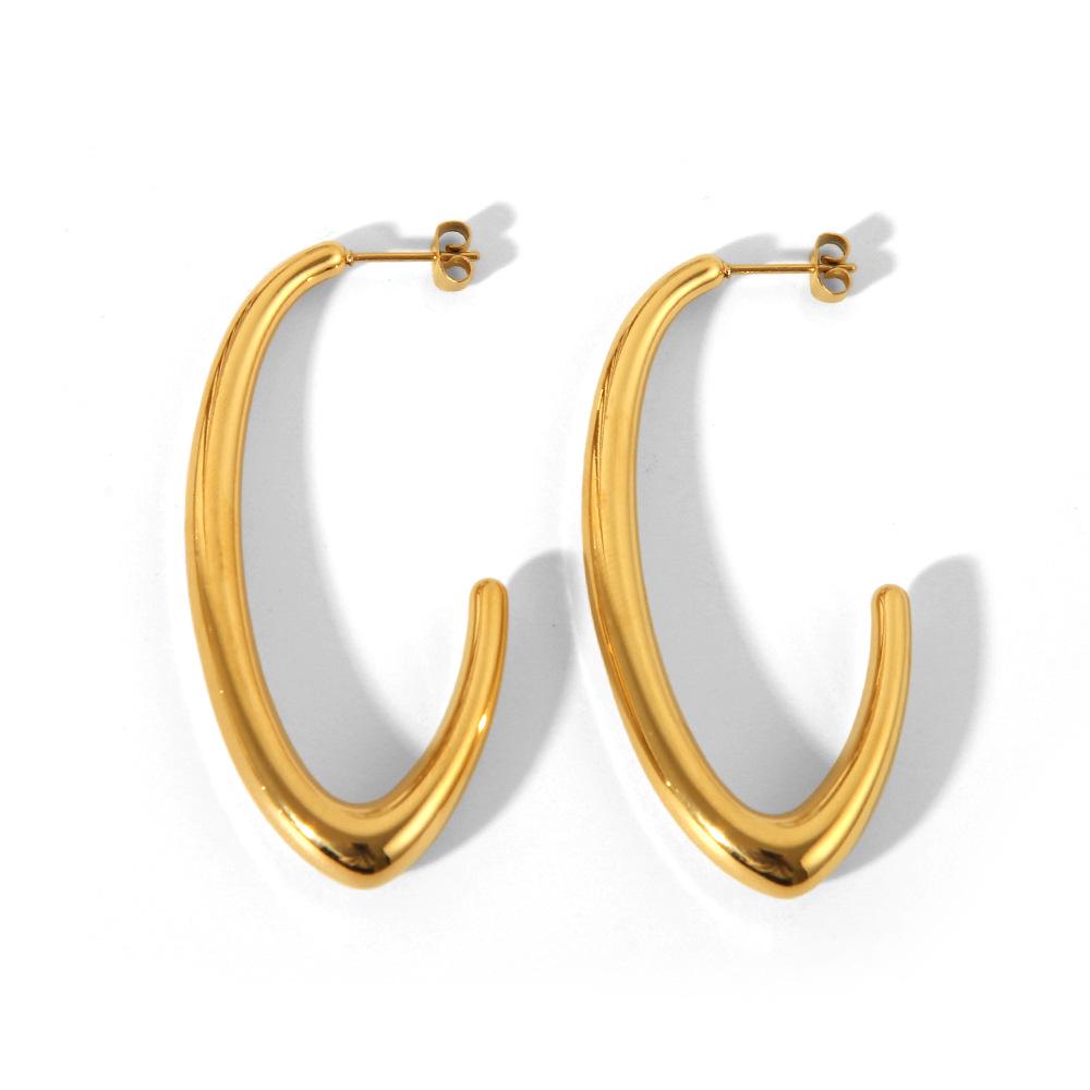 Niche Trendy Gold-Plated Hollow Stainless Steel C-Shaped European and American Stud Earrings
