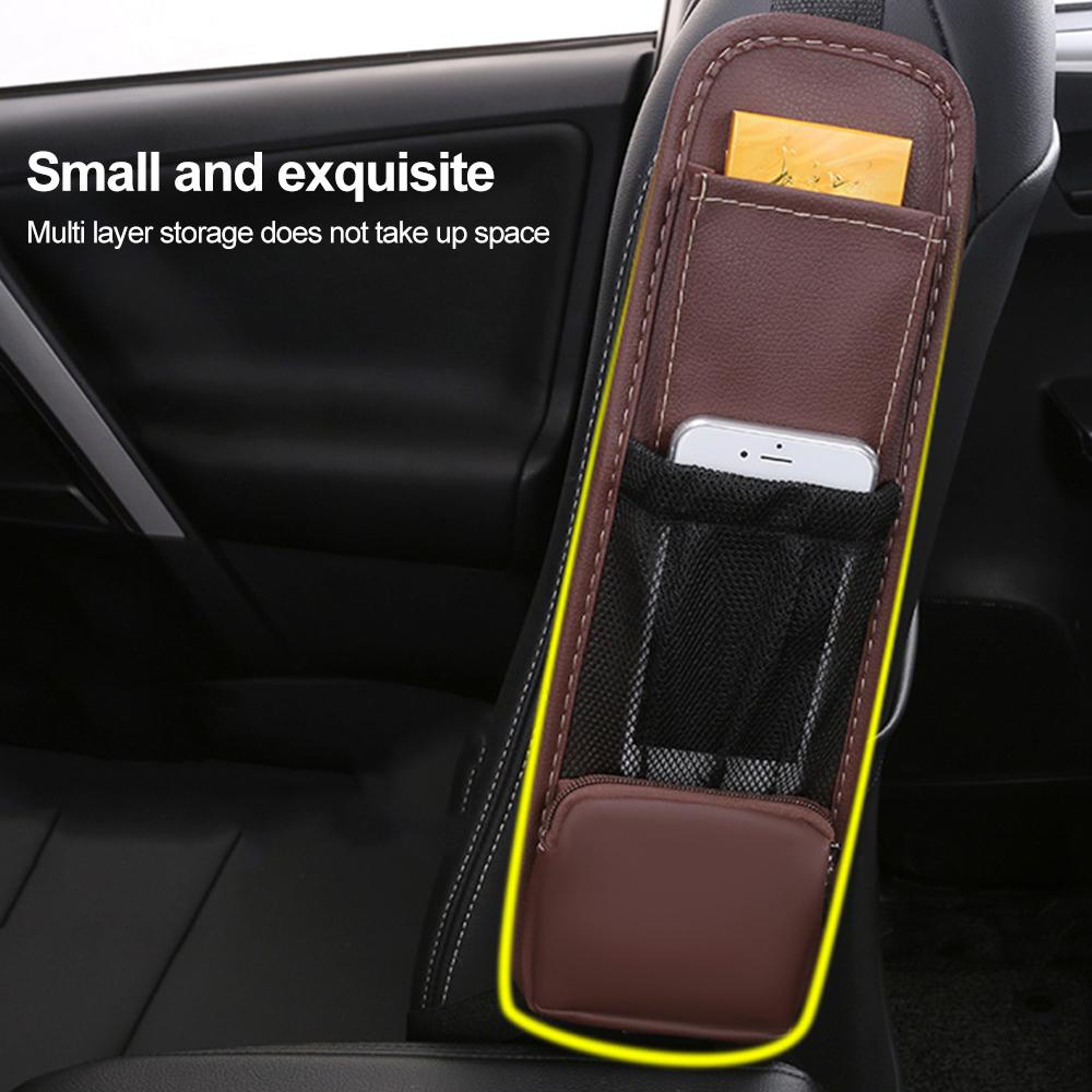 PU Leather Car Seat Side Organizer Bag Mesh Storage Holder For Cup Drink Phone Stowing Tidying Pocket Car Interior Accessories