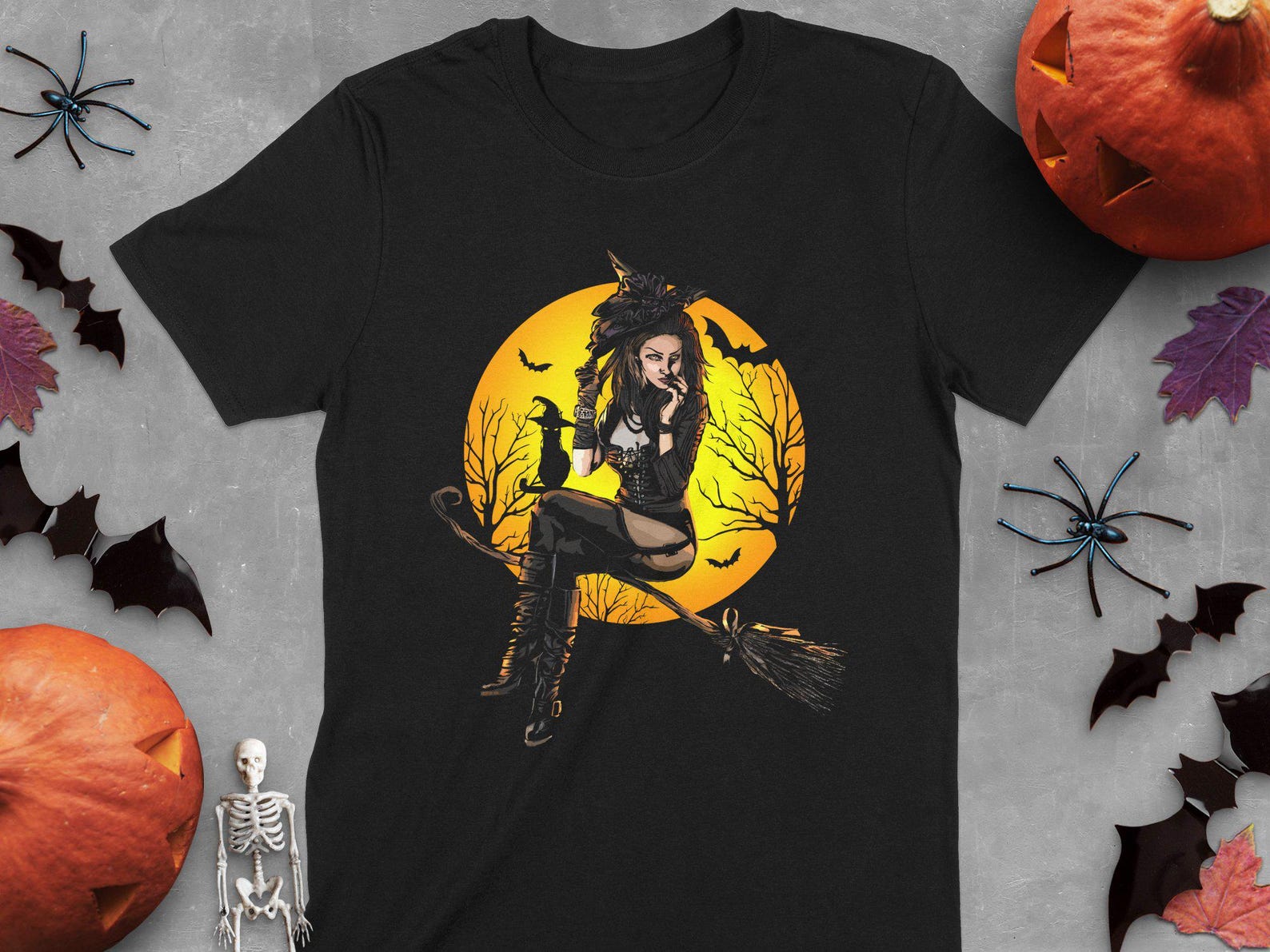 Witchcraft Gothic Halloween T-Shirt, Occult Dark Art Tee, Mythology Horror Witch Shirt, Spooky Design Apparel 4XL