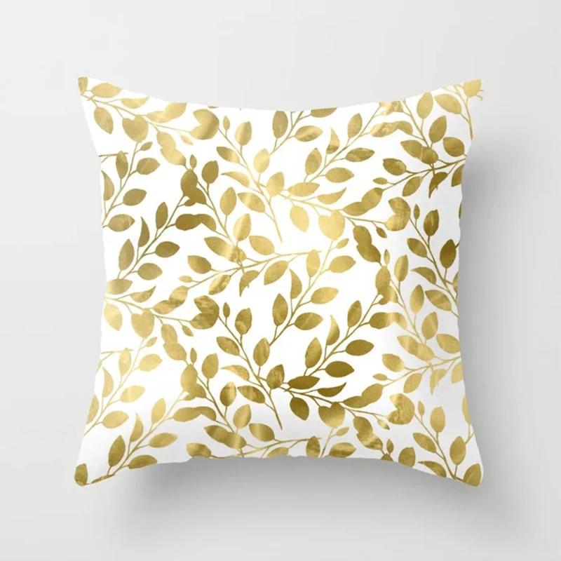 Cushion Cover 45*45cm Golden Leaves Soft Peach Skin Cashmere Throw Pillow Cover Sofa Pillowcase Merry Christmas Home Decor