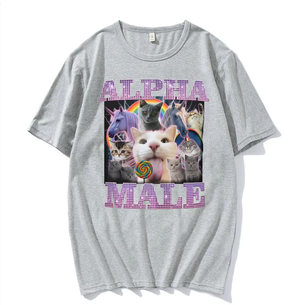 Alpha Male Vtipná Kočka Jednorožec Duha Tričko Pánské Dámské Móda Kawaii Roztomilé Krátký Rukáv Tričko Bavlna Volné Oversized Trička