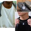 Evil Blue Eye Casual Pendant Necklaces for Men Stainless Steel Round Pendant with Chain Ethnic Turkish Collar Father's Day Gifts