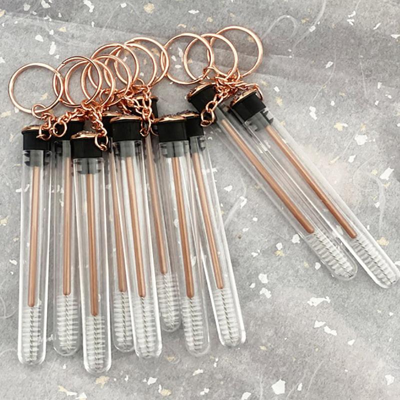 Gold Reusable Eyelash Brush Tube Keychain Plastic Lash Spoolie Container Glitter Cils Mascara Wands Keyring