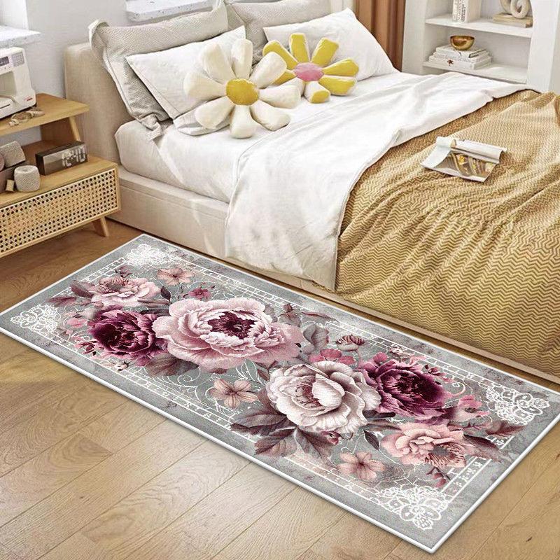 

European Style Flower Design Aisle Big Size Rug Bedroom Bedside Non-slip Carpet Easy Clean Soft Entrance Door Mat Customizable 60x200cm