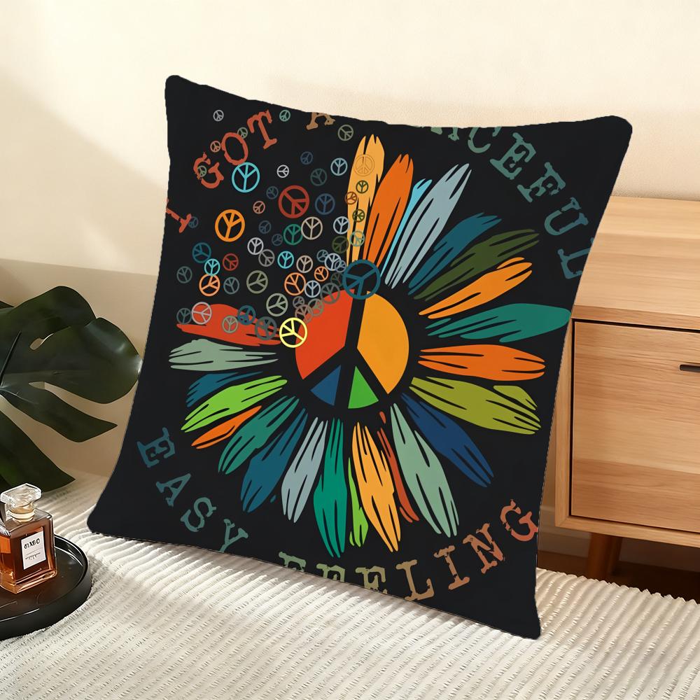 P-Peace And Love Cushion Cover Soft Short Plush Pillow Cover Smooth Cozy Texture Aesthetic Cushion Case Home Decor