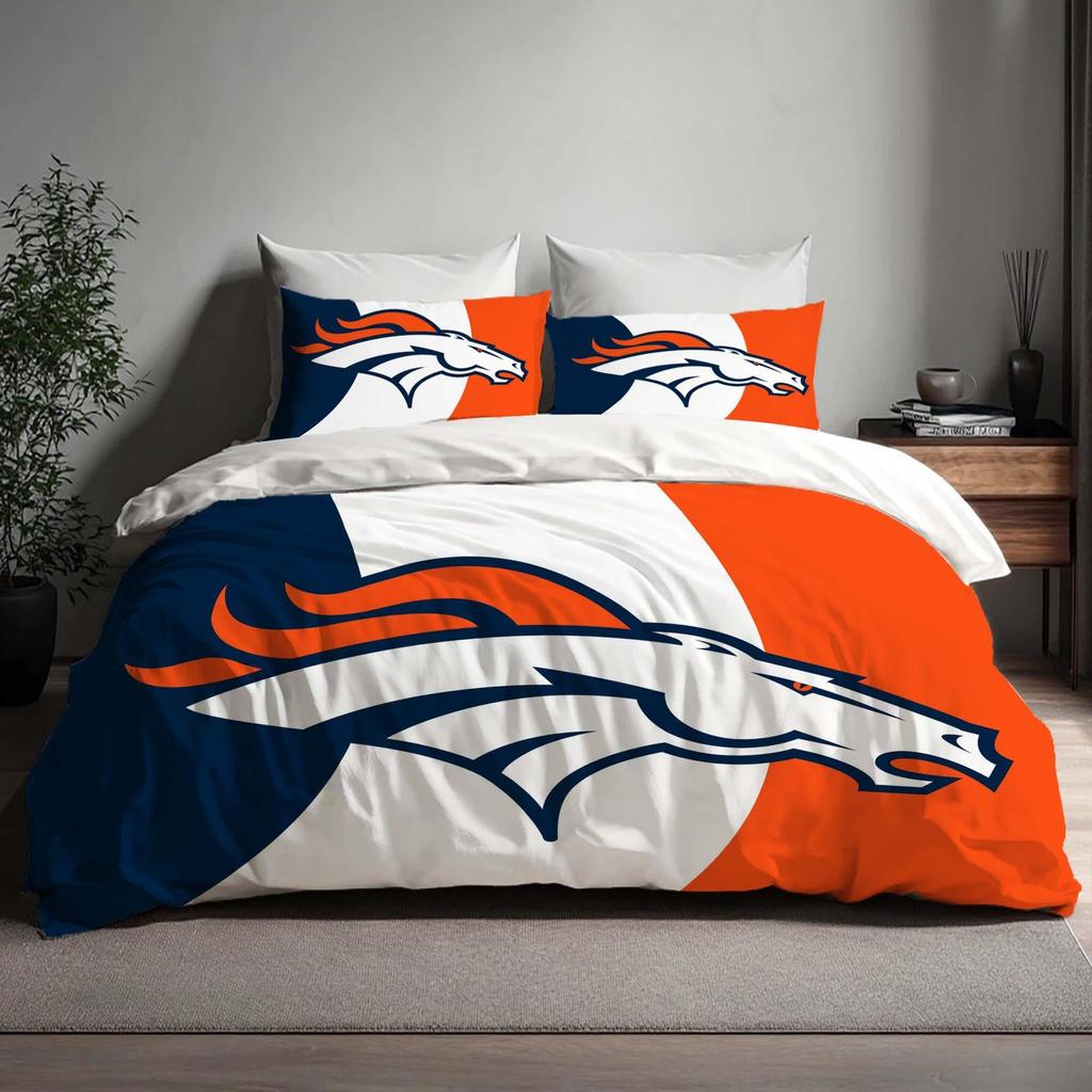 Copripiumino Fatto a Mano Denver Broncos Set Lenzuola Tre Pezzi Nome Personalizzato Biancheria da Letto per Compleanno Coperta Trapuntata Regalo di Natale Halloween Ritorno a Scuola.