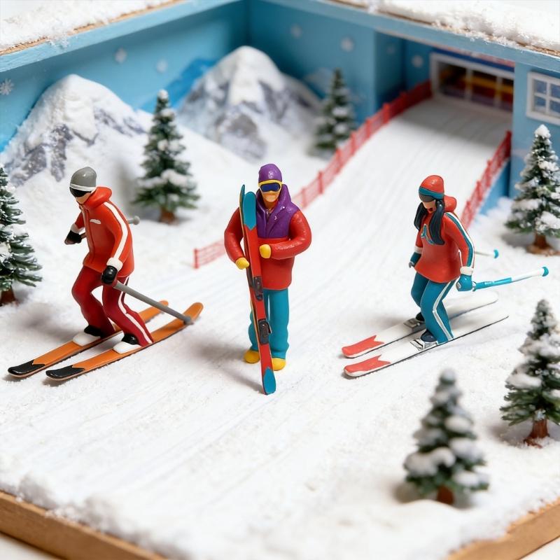 1:64 Scale Hand Painted Figure Miniature People for Dioramas Props,Photography Collector Skiing People Figure Models