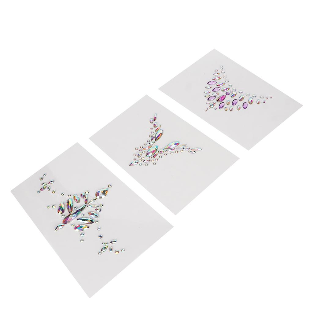 3PCS Breast Rhinestone Stickers Chest Jewelry Adhesive Patches Body Makeup Decoration Sticker