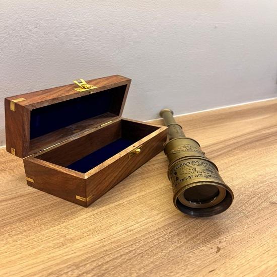 Handmade 50.8 cm Brass Marine Telescope Spyglass with Wooden Box Nautical Gift Decor