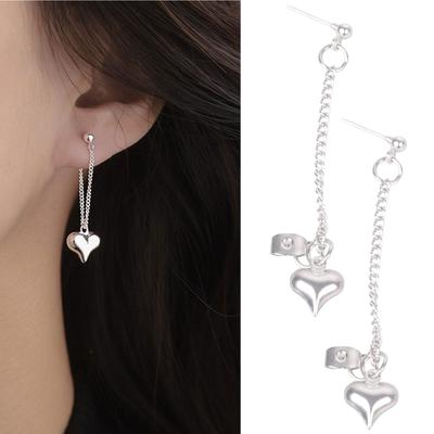 Orecchini Unici a Forma di Cuore Colore Argento Cuore d'Amore con Lunga Catena Orecchino Pendente Moda Charme Gioielli per Orecchie per Donne