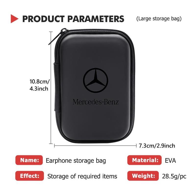 For Benz Car Logo Earphone Organizer Box EVA Zipper Headset Storage case Accessories AMG Exclusive W204 W222 W205 W203 W213 W124 XT3