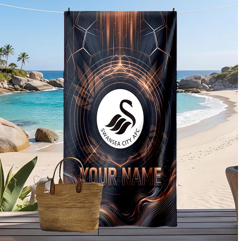 Swansea City FC Personalized Printed Beach Towel Soccer Logo Support Custom Name Text Absorbent Towel For Sport Travel Special Gift