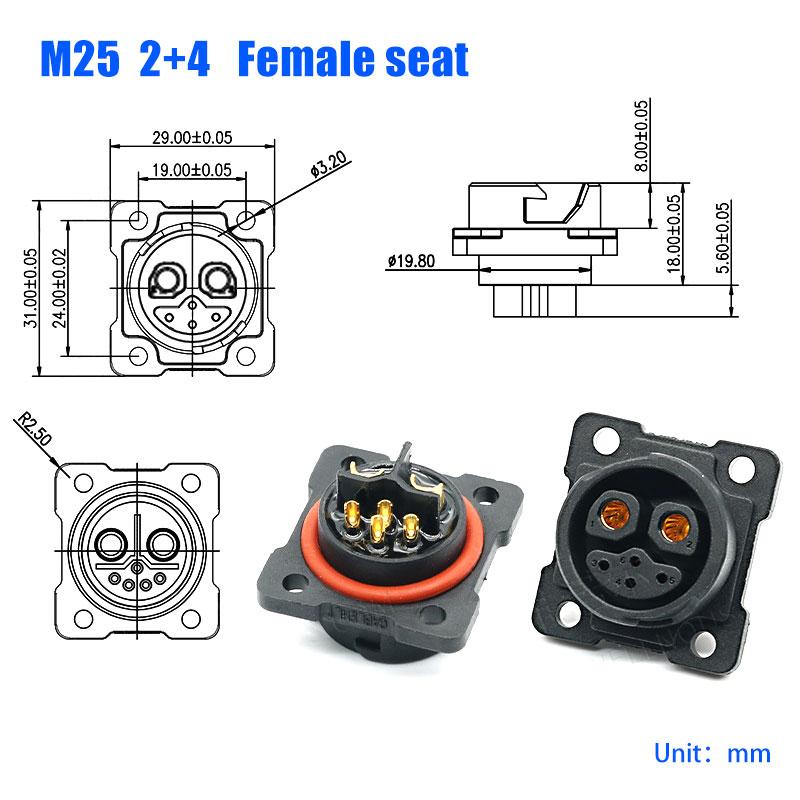M25 2+4 Battery Connector Electric Lithium Battery Charging Port Adapter Bike Sharing Male With 50cm Line Energy Storage Cable M25 2 4 Female seat