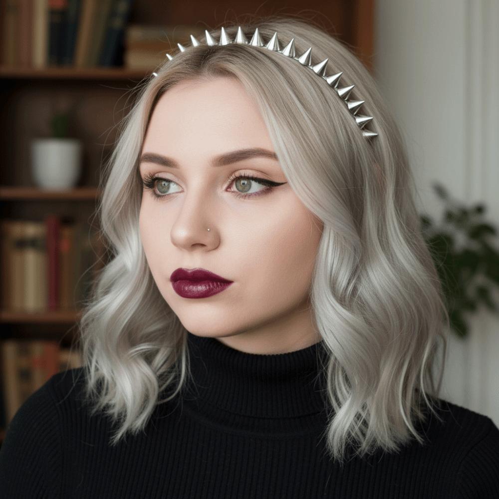 Cosplay Accessories Silver Stud Rivet Headband Metal Punk Style Rivet Spike Headband Gothic Fashion Headband for Women Men