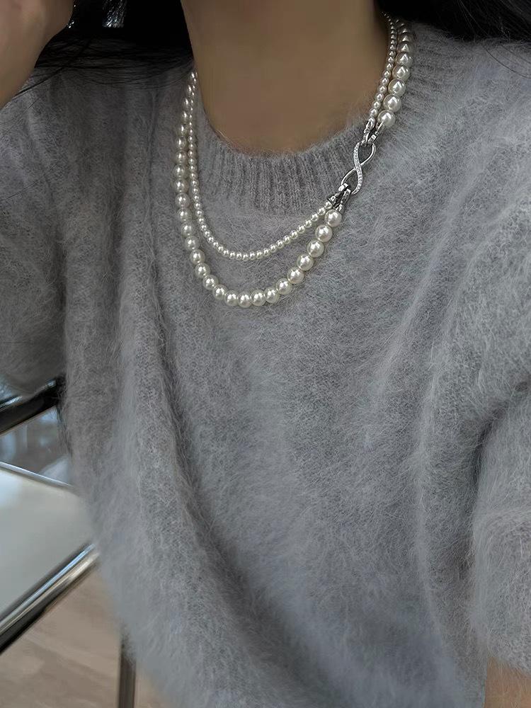 Akoya Gray Pearl Double-Strand Choker with Figure-8 Clasp