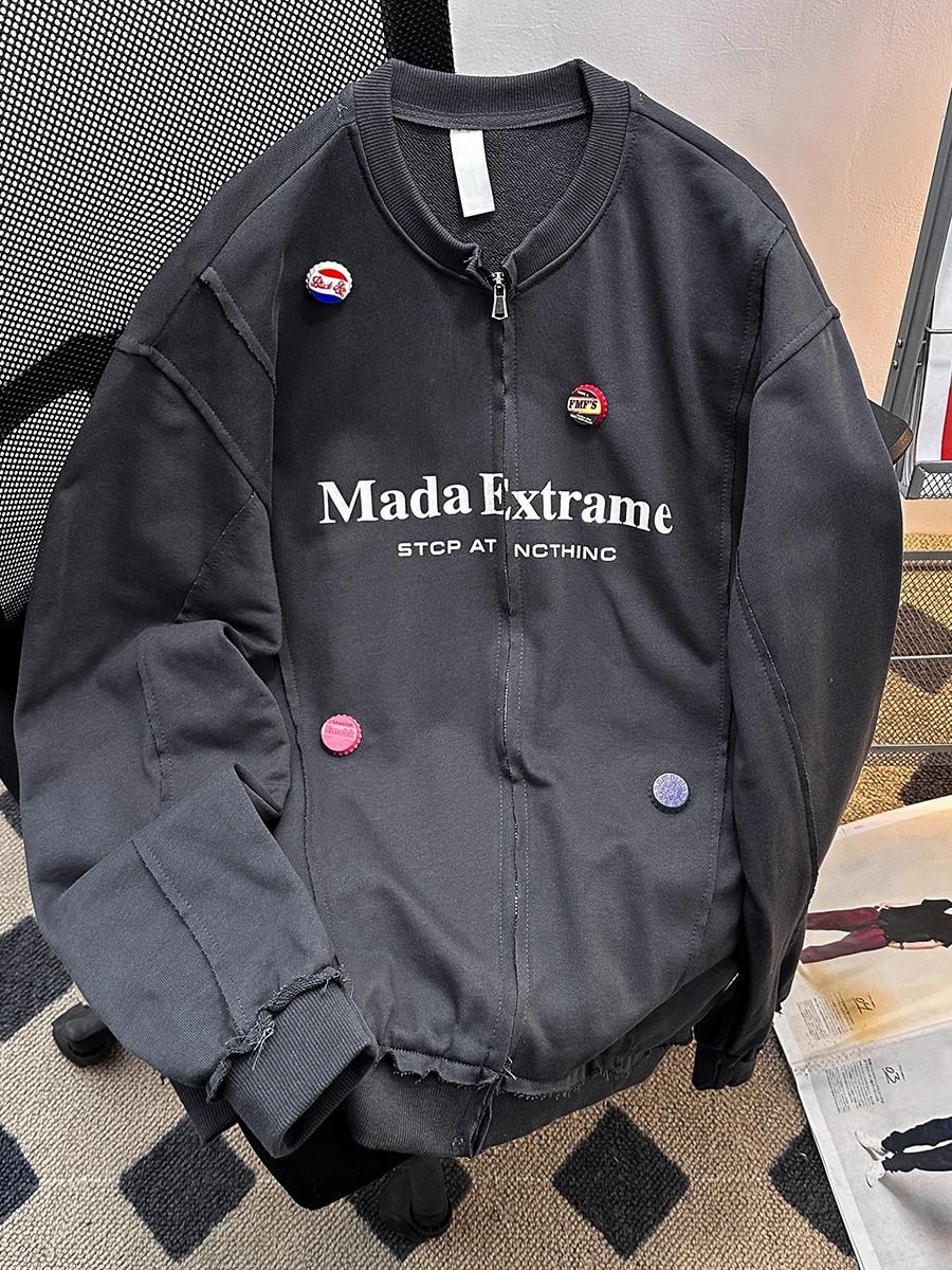 Heavyweight Pure Cotton Baseball Jacket: Trendy, Niche Design for Spring/Autumn 2X Large