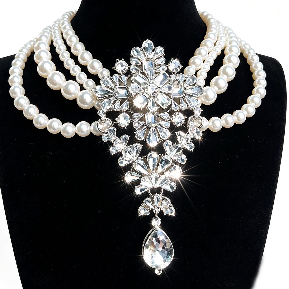 Elegant French Alloy and Glass Pearl Necklace & Earring Set for Weddings, Parties, and Birthdays