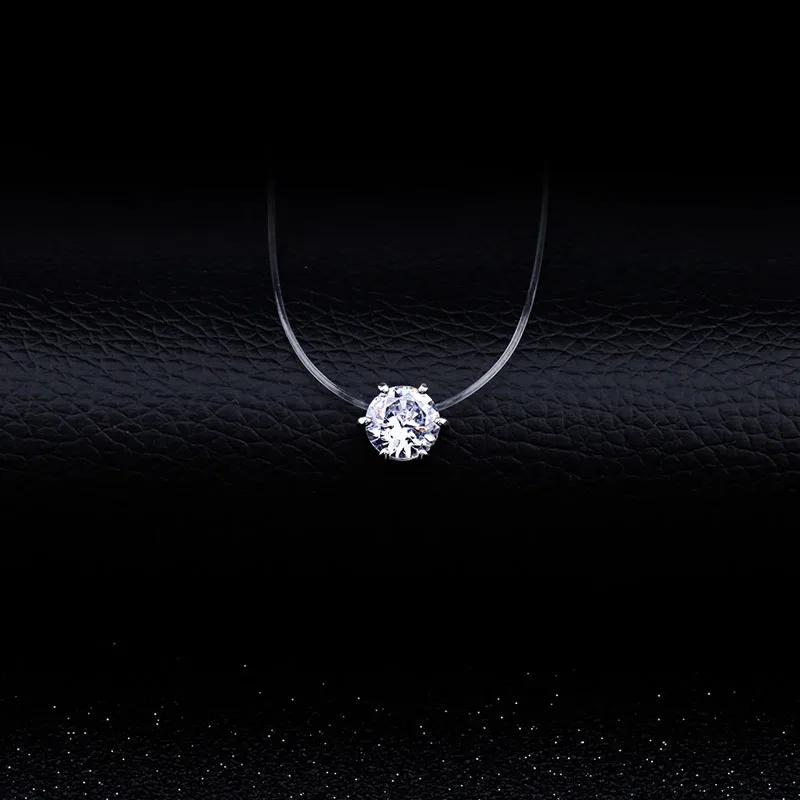 Hot Female Transparent Fishing Line Necklace Silver Color Invisible Chain  For Women Rhinestone Choker  Collier