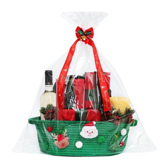 Christmas Gift Basket Braided Rope Basket with Handles Large Capacity Toy Organizer Cute Xmas Basket for Festive Gifts Home Storage