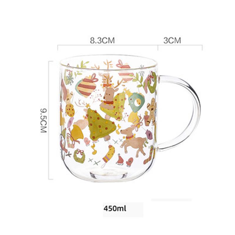 450/500ml Christmas Glass Mug with Handle Christmas Tree Coffee Water Tea Cup Heat Resistant Breakfast Milk Cup Children s Gifts 1Pcs