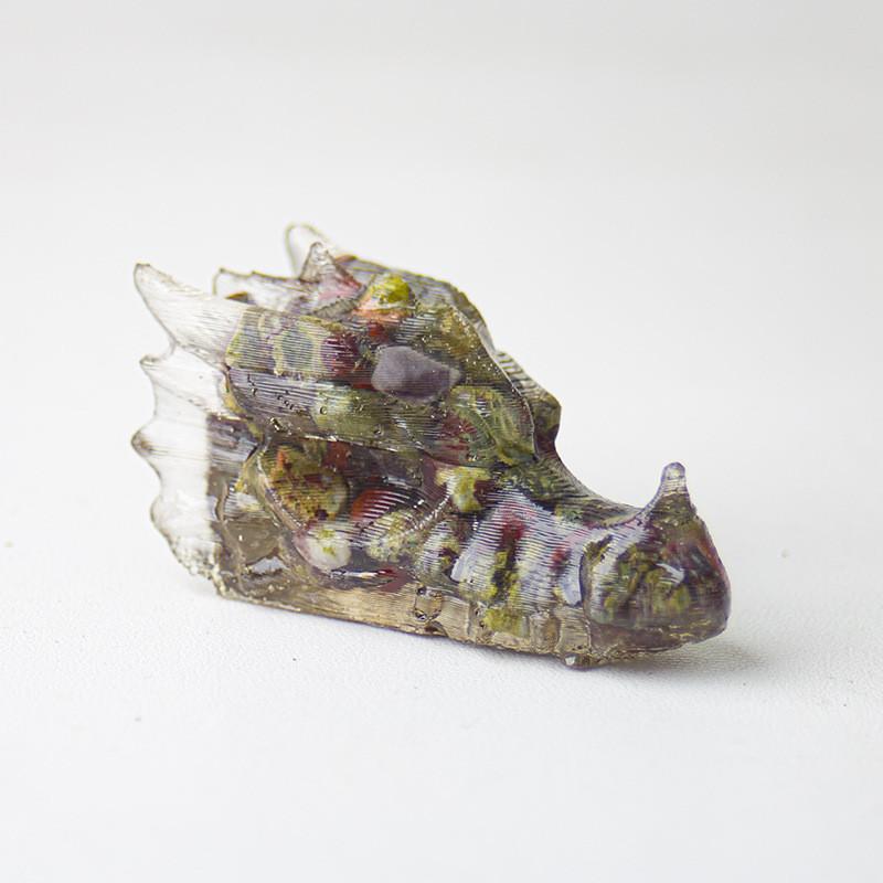 Resin Crystal Dragon Head Figurine With Natural Waterstone For Home Office Decor