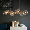 Linear Chandelier - NETTLIFE - Modern Linear Chandelier - Clear Glass Globes - Gold Structure - 8x E27
