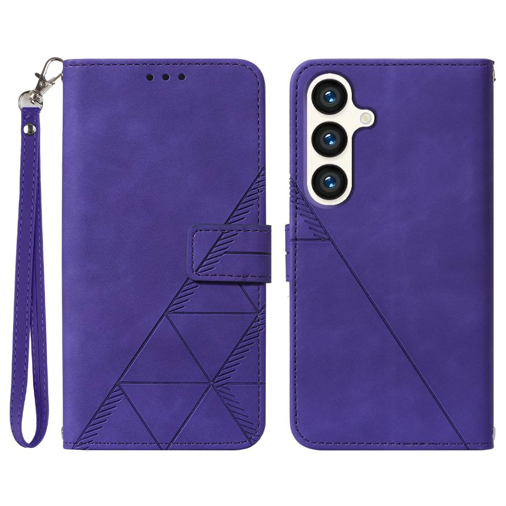 

For Samsung Galaxy S24 Leather Case with Hand Strap Wallet Stand Phone Cover Purple