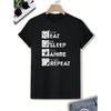 EAT SLEEP ANIME REPEAT Pattern Design -100% Cotton Summer Short Sleeve O-neck Casual Printed Men's T-shirt