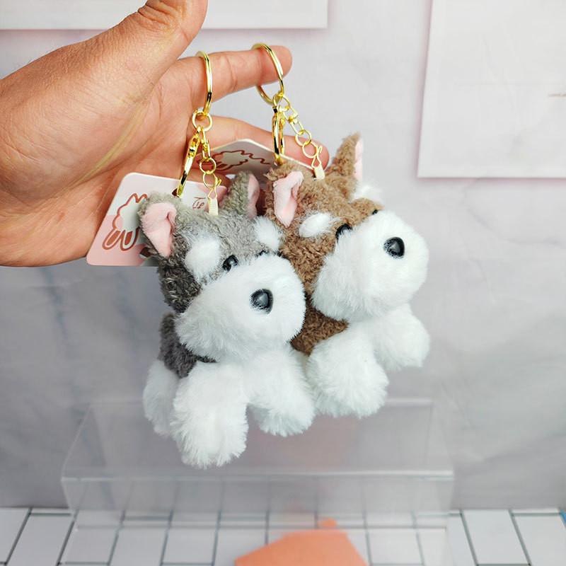 Adorable Cute Schnauzer Plush Dog Keychain Soft Toy With Gold Keyring For Dog Lovers