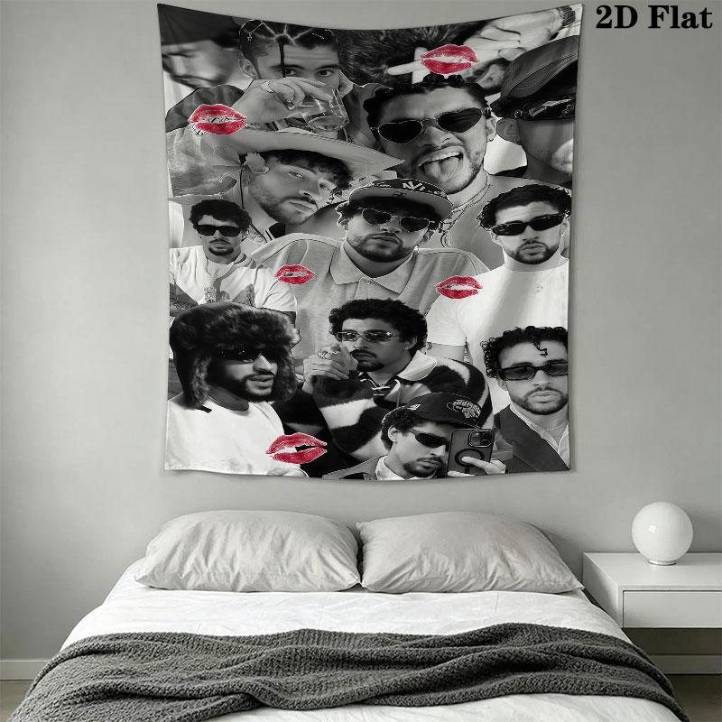 Bad Bunny Star Wall Hanging Printed Fabric Blanket Decorative Tapestries for Bedroom Living Room Home Decor