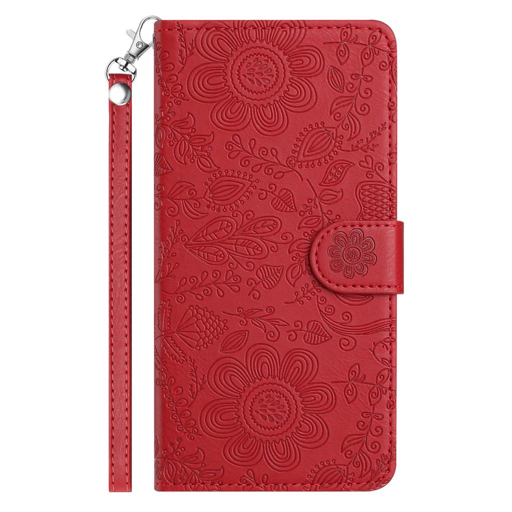 For iPhone 16 Plus Case Flower Imprint Leather Flip Wallet Phone Cover with Wrist Strap