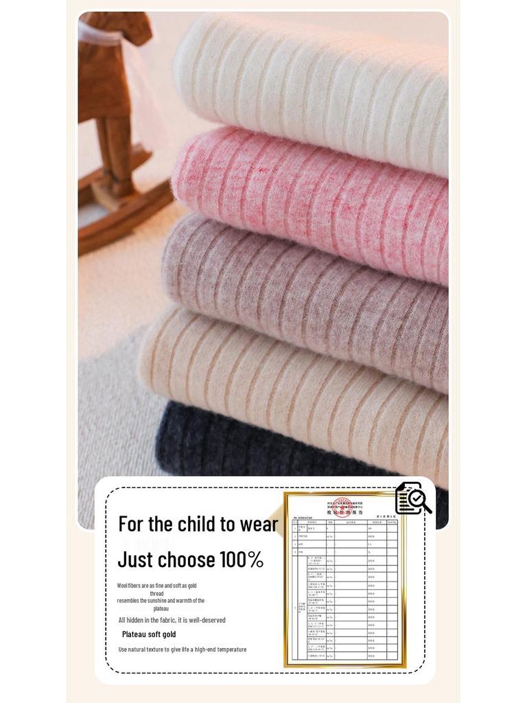 2025 A/W Kids' Ribbed Semi-High Neck Sweater - Warm Knitted Base for Boys & Girls