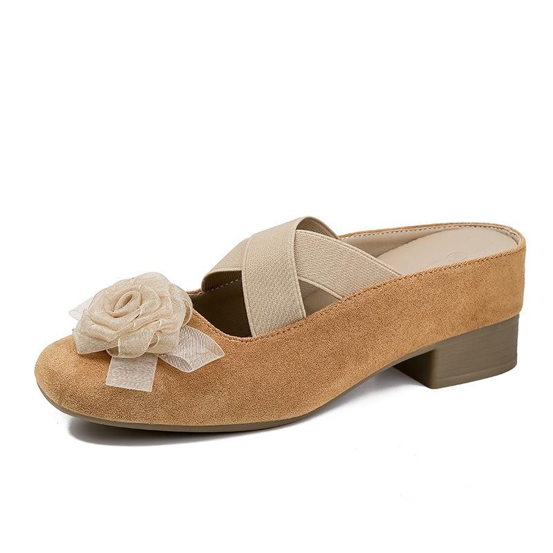 

Sheepskin version~ 6cm small person inner height increase camellia bag head half slippers women wear thick heel sandals summer pedal 39