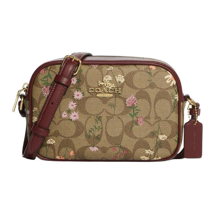 

Coach Camera Bag 19 Classic Floral Print Zipper Canvas And Leather Crossbody Bag Small Women bags Khaki Burgundy CA719-IME7V Basic Set (Bag+Dust Bag)