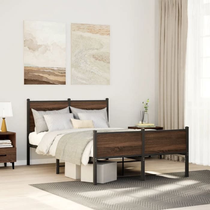 VidaXL Cadre de Lit Métal avec Tête de Lit et Pied de Lit, Lit Double avec Sommier, Lit Adulte, Mueble de Chambre à Coucher, 4007956