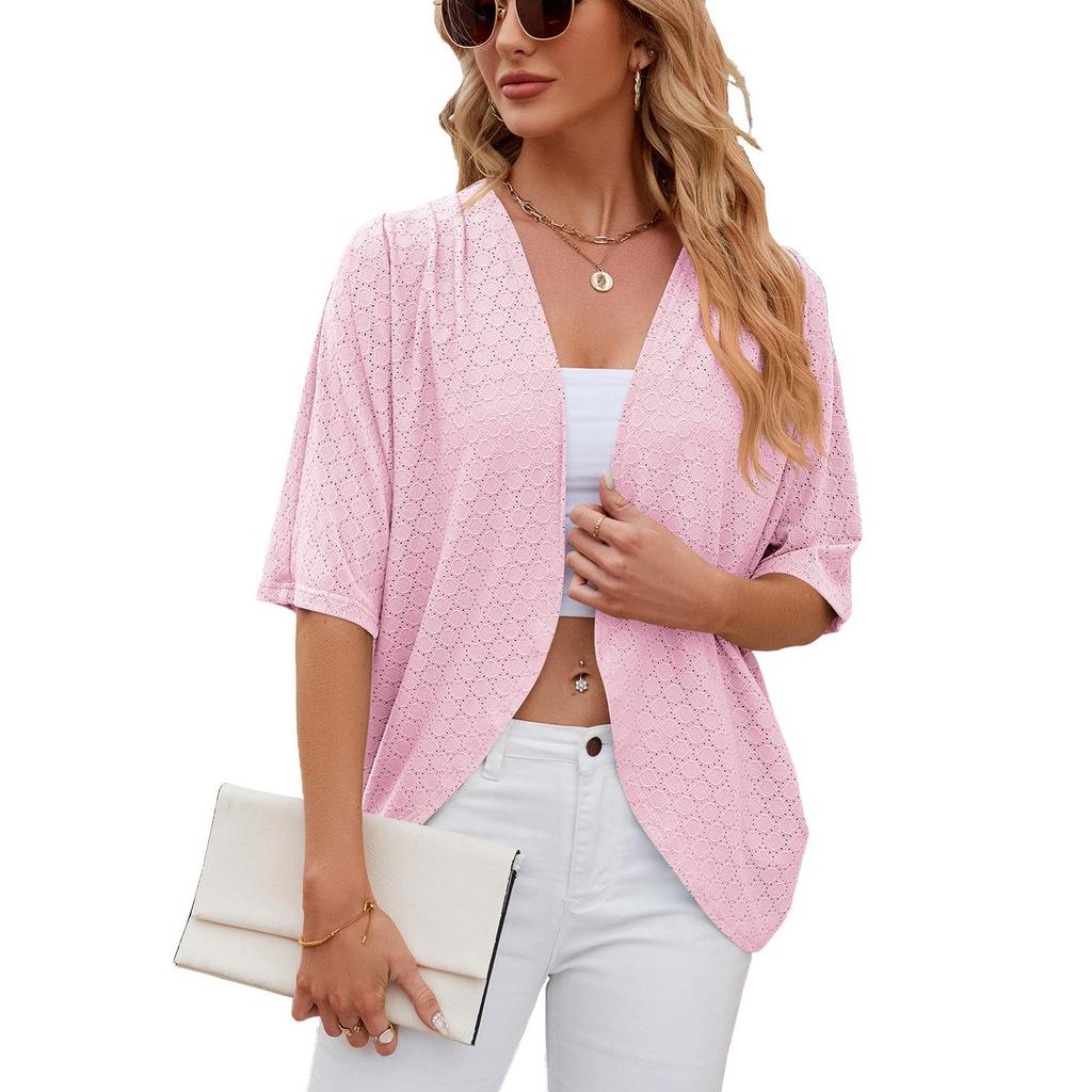 Summer Women's Cardigan New Solid Color Mid Sleeve Cardigan Knitted Cardigan Jacket Air Conditioner Shirt
