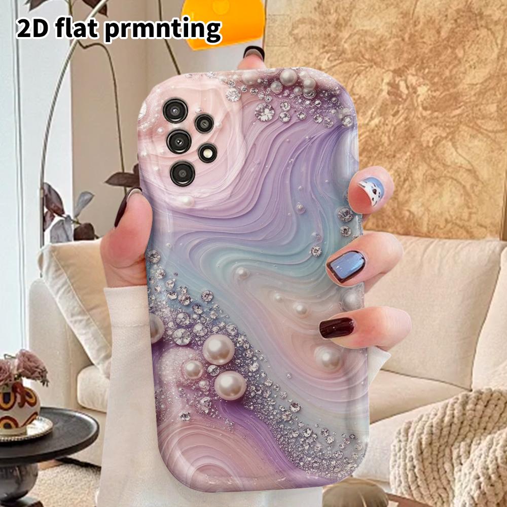Phone Case: 2D Flat Samsung Galaxy A34 A35 M05 M06 S20 S22 S21 FE Plus 5G Protective Case, Couple Style, Pearl Diamonds, Christmas and Halloween Gift