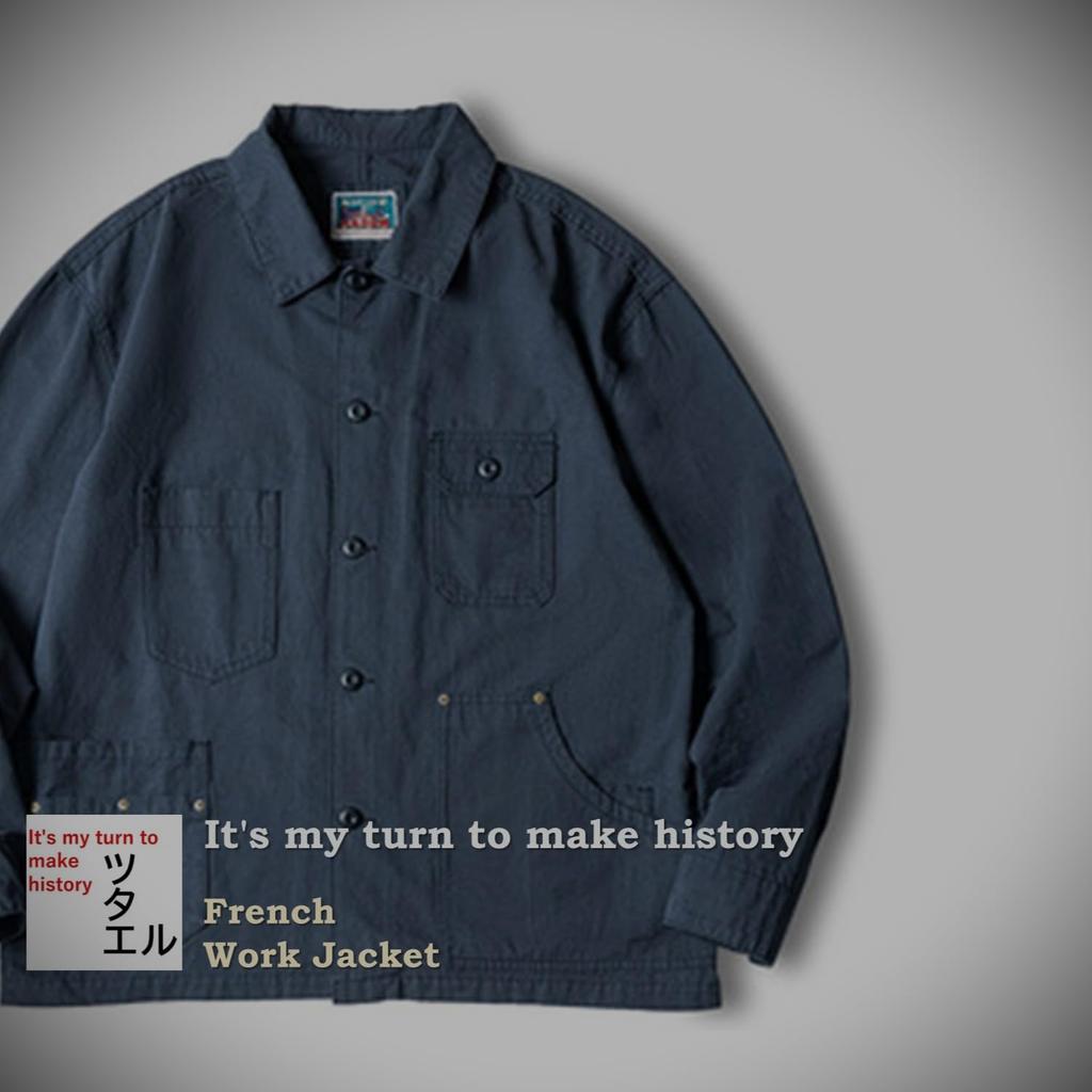 Tsutaeru French Work Herringbone American Vintage Style BLEU DE Men's Jacket, Weave, 100% Cotton, Fall/Winter Coverall, Casual, (JP, Alphabet, M,