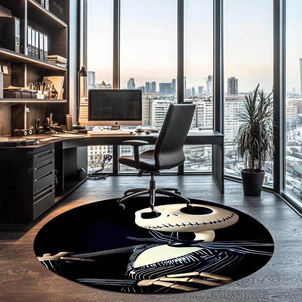 The Nightmare Before Christmas Printed Round Rug Carpet Chair Rug Area Rug Entryway Doormats,for Office Chair Living Room Bedroom Kitchen Room.