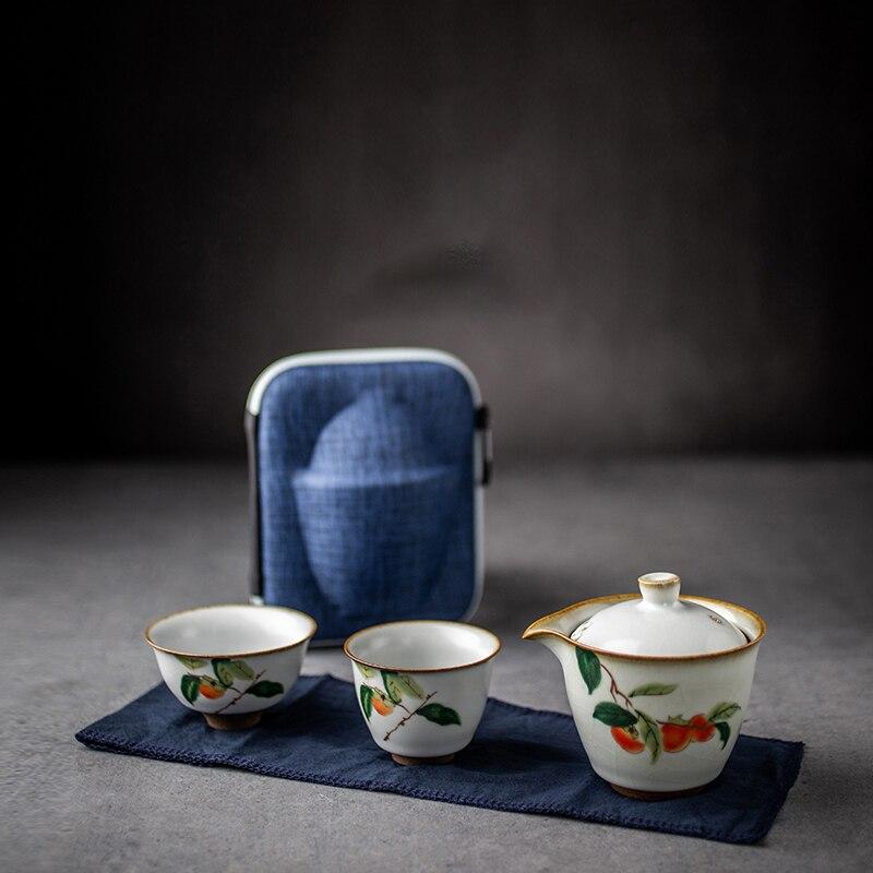 Ru Kiln Quick Tea Cup One Pot Two Cups Portable Ceramic Kung Fu Tea Set Teapot