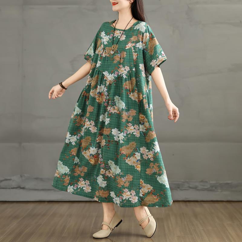 

DIMANAF 2025 Summer Women Plus Size Dress Floral Dress Elegant Basic Vintage Casual Loose Maxi Dress XL зелёный