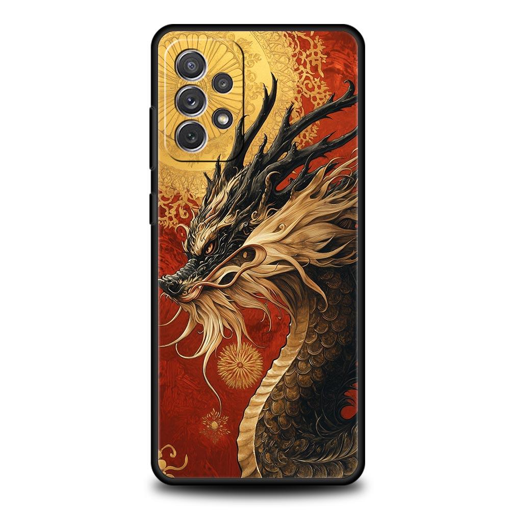 Chinoiserie Loong Flower Dragon Phone Case for Samsung Galaxy A55 A35 A15 A14 A13 A25 A54 A51 A71 A72 A73 A32 A52 A41 Soft TPU