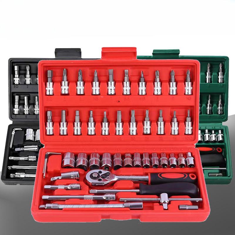 46 Pcs 1/4 Inch Drive Socket Wrench Set CRV Steel 72 Teeth Ratchet with Bit Sockets for Auto Repair Mechanics Tool Set