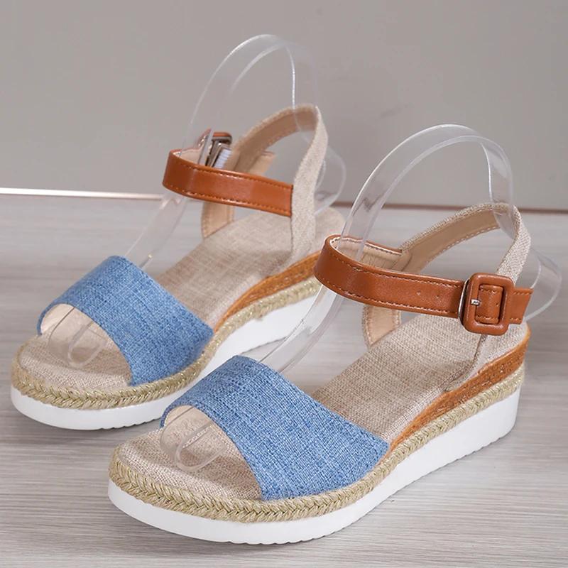 Fashion 2025 Women's Sandals Peep Toe Wedges Heels Sandals Summer Shoes Woman Low Platform Sandalias Mujer Non-slip Hemp Heeled Shoes