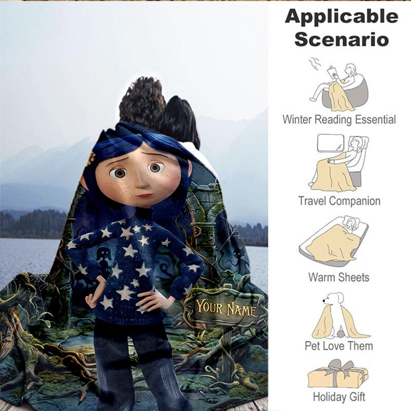 Custom Name Blanket Mystery Coraline's World Blanket Bedding Blanket for Travel, Camping, Living Rooms, Offices, Sofas, Fan Christmas gift