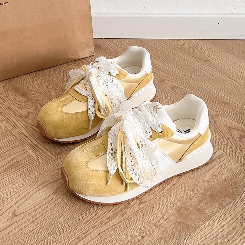 

Ранняя весна ретро ощущение легкие моральные тренировочные туфли женские туфли на платформе весна и осень 2025 новые ретро усиливающие повседневные спортивные туфли 40 жёлтый