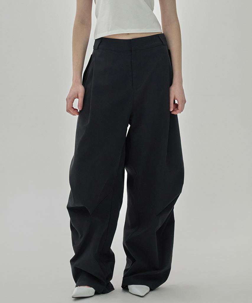 Uallong Side Drape Wide Pants - Black