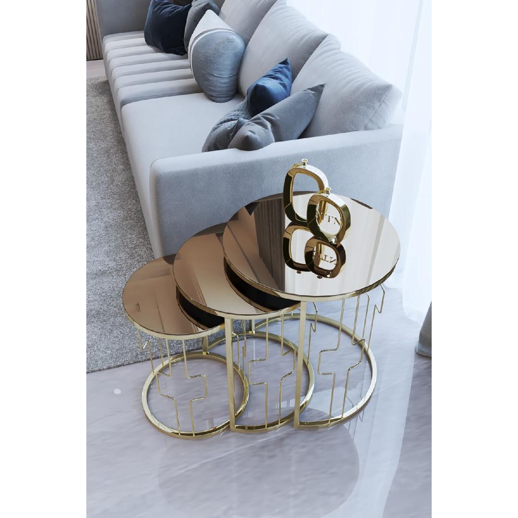 Wired 3-seat Nesting Coffee Table Gold Leg Bronze Mirrored
