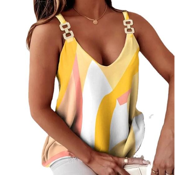 Evropský a americký styl bez rukávů řetízkový véčkový potisk tílko pro ženy